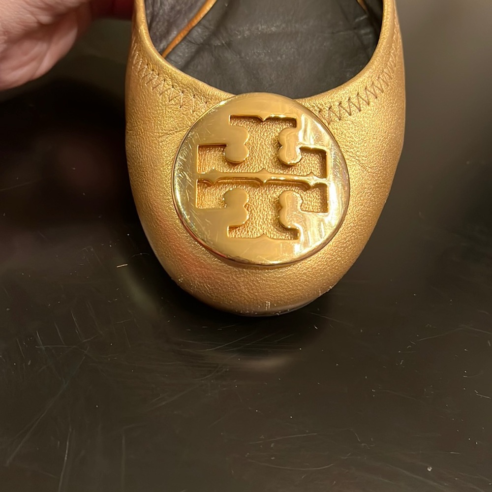 Tory Burch Gold Claire Ballet Flats - Picture 3 of 6